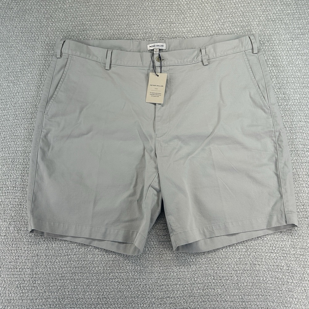 Peter Millar Crown Shorts Mens 40 Light Gray Pilot Twill Golf Chino Pima Cotton